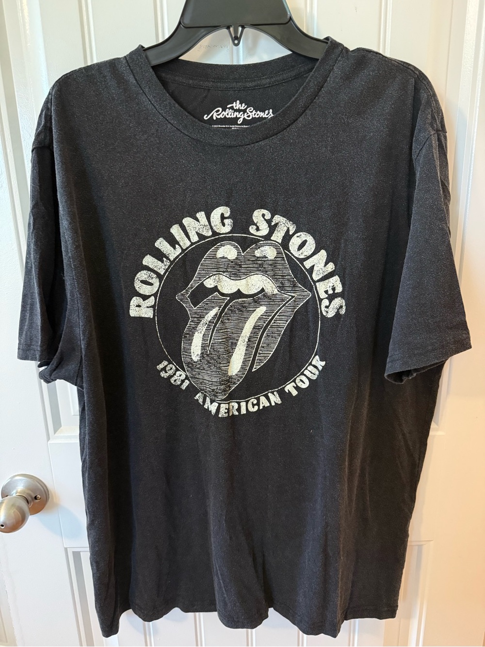 the Rolling Stones Black Graphic Logo Tee with White Print
